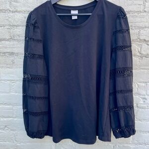 Chico's Black Eyelet Lace Sleeve Long‎ Sleeve Top Size 3 (XL) Statement Sleeve